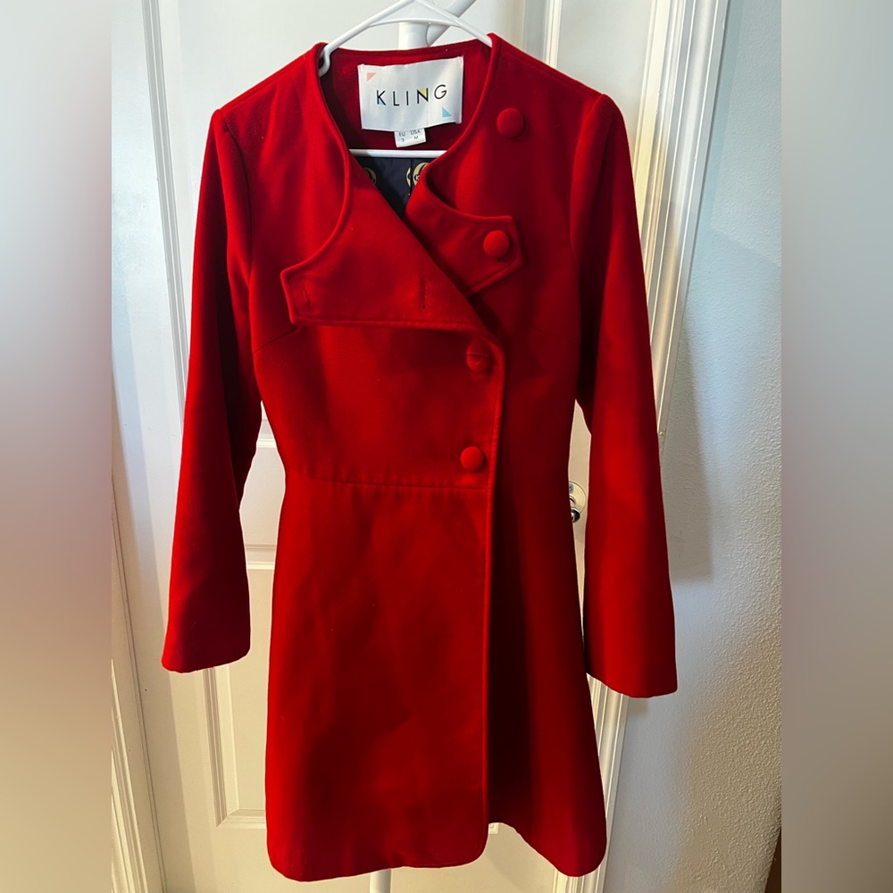 Kling Red Statement Flare Coat with Hot Air Balloon Lining Size Medium - Picture 4 of 8